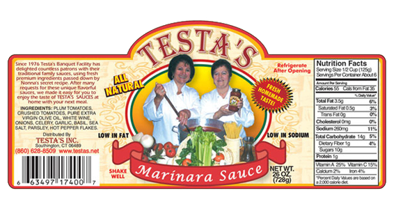 Testa's Marinara Sauce label