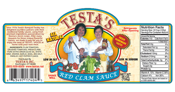 Testa's Red Clam Sauce Label