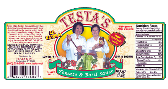 Testa's Tomato & Basil Sauce Label